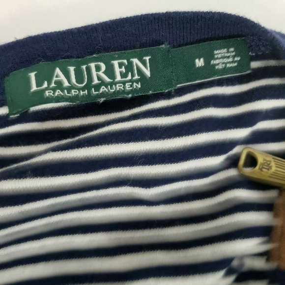 Lauren Ralph Lauren Womens top blue White Striped leather patch Shirt Medium - Picture 8 of 10